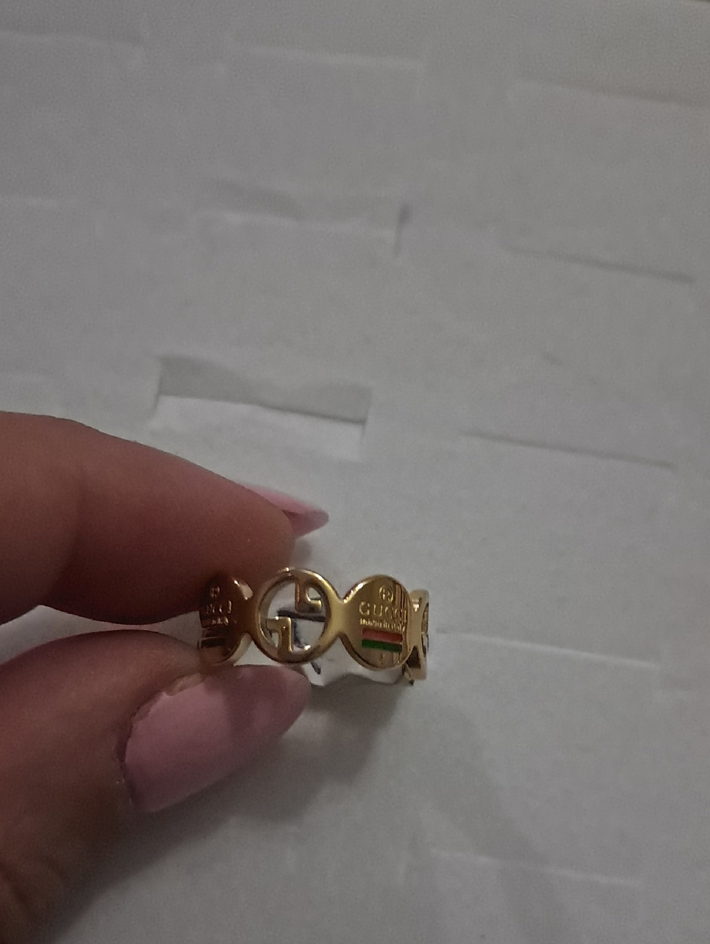 Gold-Tone Interlocking Logo Ring - Designer Style Size 7